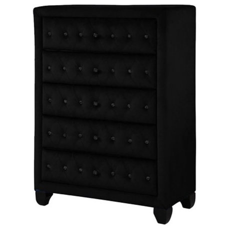 Sophia Crystal Tufted Chest finished with Velvet Fabric / Wood in Black