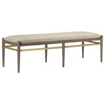 Currey and Company - Currey and Company 7000-0302 Bench, Light Pepper/ Brass Finish - The Visby Calcutta Pepper Bench is made of solid oak in a light pepper finish with a linear brass accent in a brushed brass finish. The mid-century lines are enhanced by the rough ceruse treatment on the wood. The seat cushion of the brown bench is shown here upholstered in a F0223 Calcutta Linen fabric. It is reversible so that the Visby can be used either as a seat or a table. We offer the Visby as a bench in other finishes and fabric choices, and as ottomans. It is also available in muslin.