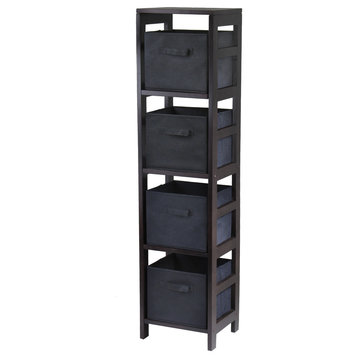 Capri 4-Section N Storage Shelf With 4-Foldable Black Fabric Baskets