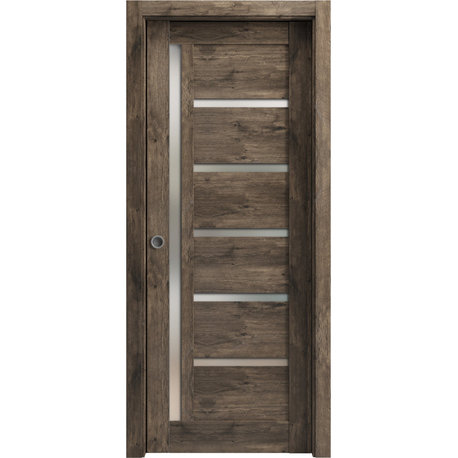 Sliding French Pocket Door 36 x 80 | Quadro 4088 Cognac Oak | Frosted Glass