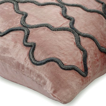 Pink Decorative Pillow Cover, Lattice 16"x16" Velvet, Flirty Lattice