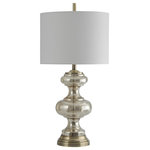 StyleCraft Home Collection - Northbay with Antique Brass | Glass and Metal Transitional Table Lamp - Antique brass accents enhance the beauty of this mercury glass lamp. The graceful curves of the frame's traditional silhouette glow in the light diffused by the white hardback fabric shade. A lovely accent for a side table in a hallway or living room, this antique brass mercury glass lamp is also an elegant choice for a dining room buffet, office desk, or bedroom nightstand.