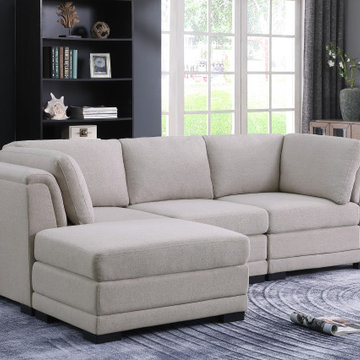 Kristin 96" Light Gray Linen Reversible Sectional Sofa with Ottoman