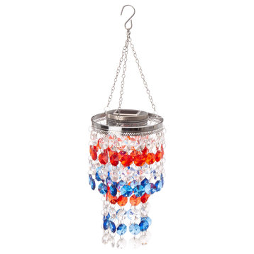 19.125" Solar Lighted Hanging Chandelier With Acrylic Multicolored Jewel Beads