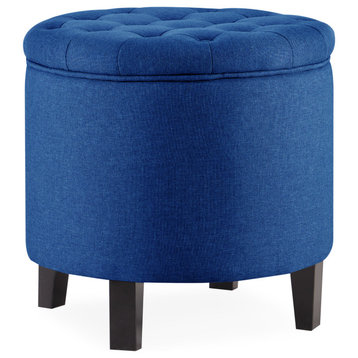 Storage Ottoman With Button Tufted Accents, Blue