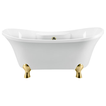 68" Streamline N901GLD-BNK Clawfoot Tub and Tray With External Drain