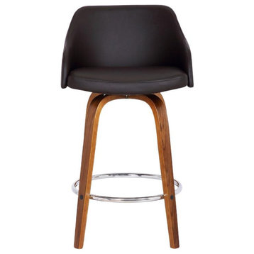 Armen Living Alec 26" Faux Leather Swivel Counter Stool in Walnut and Brown