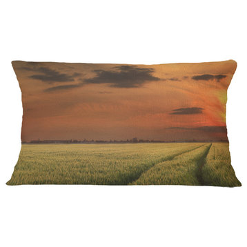 Sunset Over A Field of Cereals Landscape Printed Throw Pillow, 12"x20"
