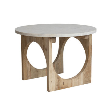 Modern Wood Accent Table with Marble Top, White and Natural