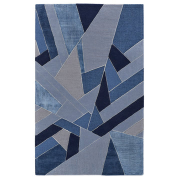 Weave & Wander Cutlor Wool Rug, Navy Blue/Opal Gray, 3ft-6in x 5ft-6in Rug