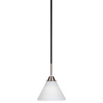Toltec Lighting - Paramount Mini Pendant, Matte Black & Brushed Nickel, 7" White Matrix - Enhance your space with the Paramount 1-Light Mini Pendant. Installation is a breeze - simply connect it to a 120 volt power supply and enjoy. Achieve the perfect ambiance with its dimmable lighting feature (dimmer not included). This pendant is energy-efficient and LED-compatible, providing you with long-lasting illumination. It offers versatile lighting options, as it is compatible with standard medium base bulbs. The pendant's streamlined design, along with its durable glass shade, ensures even and delightful diffusion of light. Choose from multiple finish, color, and glass size variations to find the perfect match for your decor.