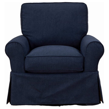 Sunset Trading Horizon Fabric Slipcovered Swivel Rocking Chair in Navy Blue