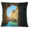 Sea through Rocky Cave Portugal Seashore Throw Pillow, 16"x16"
