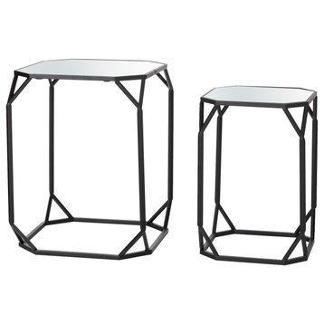 Metal WithGlass Accent Table, Set of 2, Black
