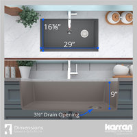 Karran Undermount Quartz 32" Single Bowl Kitchen Sink Kit, Concrete