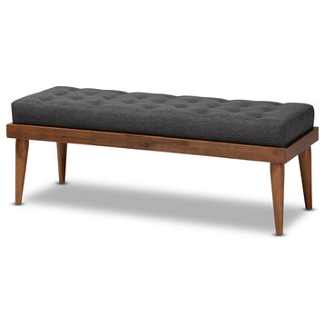 Louie Dark Gray Fabric Upholstered and Button Tufted Wood Bench