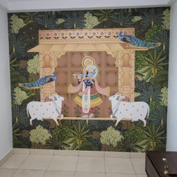 Shrinathji's Garden: Pichwai Inspired Wallpaper for Rooms - Wallpaper