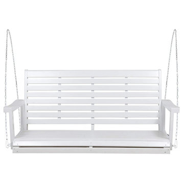 Classic Porch Swing, Acacia Wood Construction With Slatted Seat and Back, White