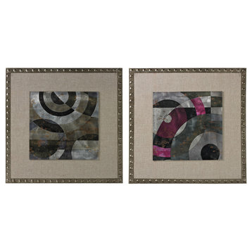 Set of 2 Framed Abstract Art Print on Aluminum Metal Wall Art for Contemporary