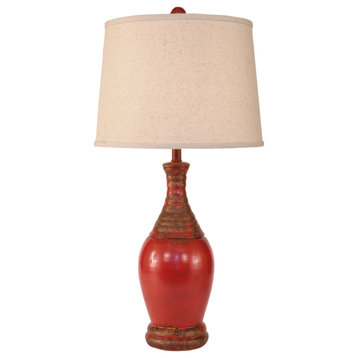 Ribbed-Neck Aged Brick Red Teardrop Table Lamp