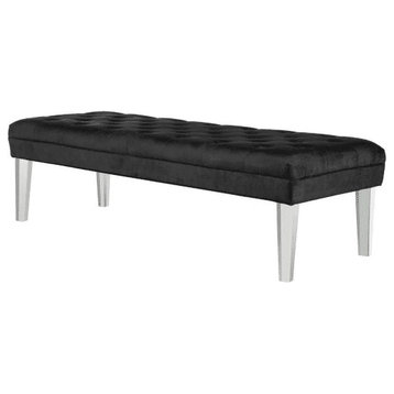 Contemporary Accent Bench, Elegant Acrylic Legs With Soft Tufted Seat, Black