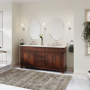 The Bergen Bathroom Vanity, Brown, 70", Double Sink, Freestanding