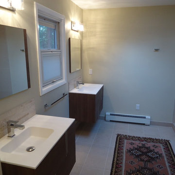 Modern master bathroom with glass shower enclosure