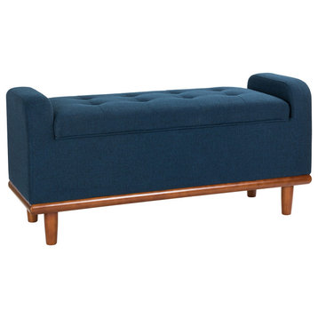 Upholstered Storage Bench with Solid Wood Legs&Tufted Design, Navy