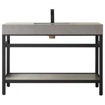 Funes Bath Vanity without Mirror, Matte Black Support, 48'', Grey Stone Top