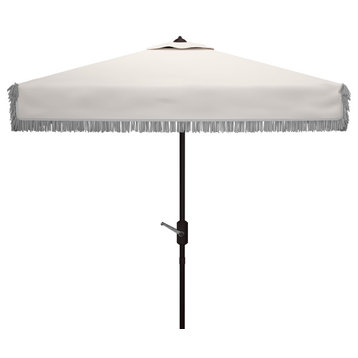 Safavieh Milan Fringe 7.5' Square Crank Umbrella, White