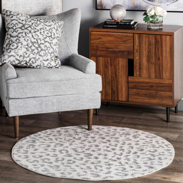 nuLOOM Leopard Print Animal Prints Contemporary Area Rug, Gray 4' Round