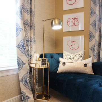 Pink and Blue Transitional Bedroom