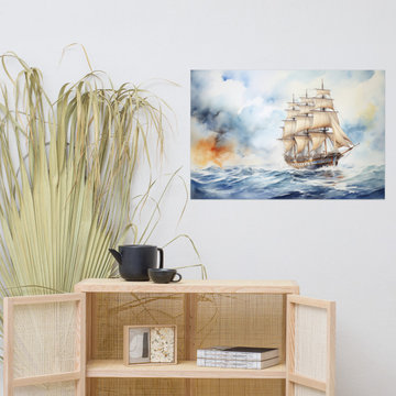 Nautical Wall Accents: Embarking on Adventure Watercolor Nautical Scene