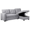 Pemberly Row Contemporary Fabric Reversible Sleeper Sectional Sofa in Light Gray