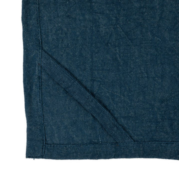Stonewashed Linen Decorative Tea Towel for Dining and Kitchen, Olive, Navy