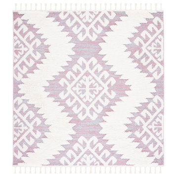 Safavieh Moroccan Tassel Shag Mts652U Rug, Pink and Ivory, 6'7"x6'7" Square