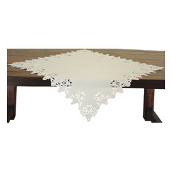 Xia Home Fashions - Victorian Lace Embroidered Cutwork Table Topper, 34"x34", Ivory - Tablecloths