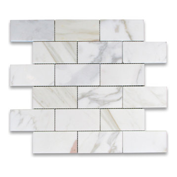 Calacatta Gold Calcutta Marble 2x4 Brick Subway Mosaic Tile Honed, 1 sheet