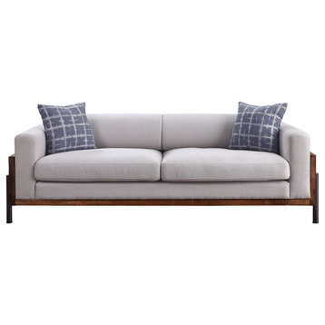 Acme Pelton Sofa With Pillows Fabric and Walnut