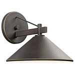Kichler - Indoor/Outdoor Wall 1-Light, 12"x13"x10" - Bringing clean lines to a rustic look, the Ripley collection of outdoor lighting features an Olde Bronze finish that warms the smooth cone shape of this 1-light outdoor sconce. 12 inch width. Height 10 inches. Extension 13 inches. Rises 3.25 inches above the center of the wall opening. Uses 1 - 40W max (type R) or 1 - 60W (G type) bulb. UL listed for wet locations. Dark sky compliant with use of R14 40W bulb.