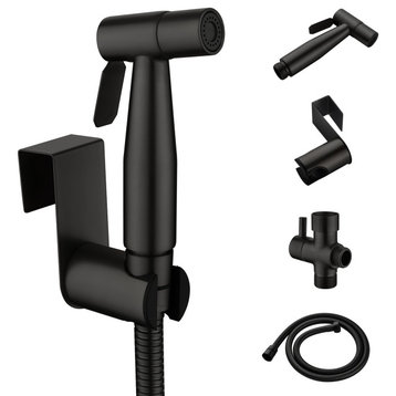 Modern Dual-Mount Non-Electric Handheld Bidet Toilet Sprayer Set, Matte Black