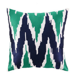 Ikat Zigzag Pillow, Navy & Kelly Green - Decorative Pillows