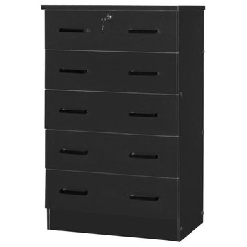 Better Home Products Cindy 5 Drawer Chest Wooden Dresser With Lock In Black