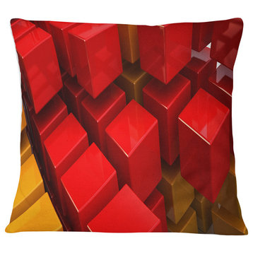 Fractal 3D Red N Yellow Cubes Contemporary Throw Pillow, 16"x16"