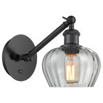 Innovations Lighting - Innovations 317-1W-BK-G92 1-Light Sconce, Matte Black - Innovations 317-1W-BK-G92 1-Light Sconce Matte Black. Collection: Ballston. Style: Art Nouveau, Industrial, Restoration-Vintage, Transitional. Metal Finish: Matte Black. Metal Finish (Canopy/Backplate): Matte Black. Material: Steel, Cast Brass, Glass. Dimension(in): 11. 25(H) x 6. 5(W) x 13. 25(Ext). Bulb: (1)60W Medium Base,Dimmable(Not Included). Maximum Wattage Per Socket: 100. Voltage: 120. Color Temperature (Kelvin): 2200. CRI: 99. 9. Lumens: 220. Glass Shade Description: Clear Fenton. Glass or Metal Shade Color: Clear. Shade Material: Glass. Glass Type: Transparent; Ribbed. Shade Shape: Bowl. Shade Dimension(in): 6. 5(W) x 4. 5(H). Fitter Measurement (Glass Or Metal Shade Fitter Size): Neckless with a 2. 125 inch Hole. Backplate Dimension(in): 5. 3(Dia) x 0. 75(Depth). ADA Compliant: No. California Proposition 65 Warning Required: Yes. UL and ETL Certification: Damp Location.