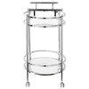 Linon Steel Oval Service Cart Castor Wheels 2 Glass Shelves in Sleek Chrome