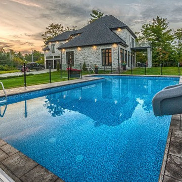 Hilltop multi level automated pool with lighted water features