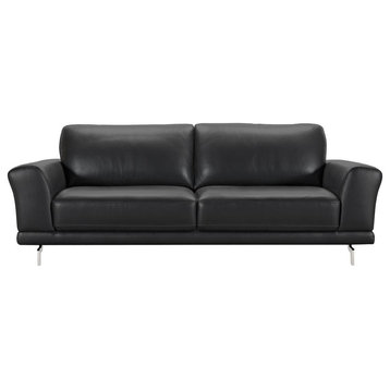 Armen Living Everly Contemporary Sofa in Genuine Black Leather with Brushed...