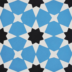 Moroccan Mosaic and Tile House - Medina Handmade Cement Tile, Blue/Black, Sample - Wall And Floor Tile