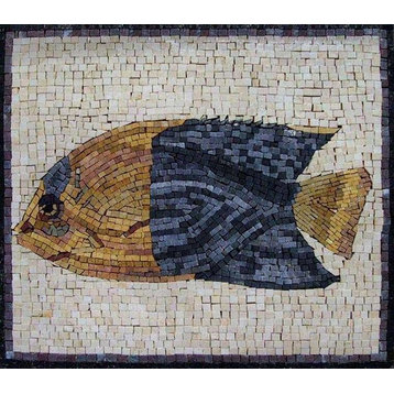 Yellow And Blue Fish Mosaic, 14"x16"